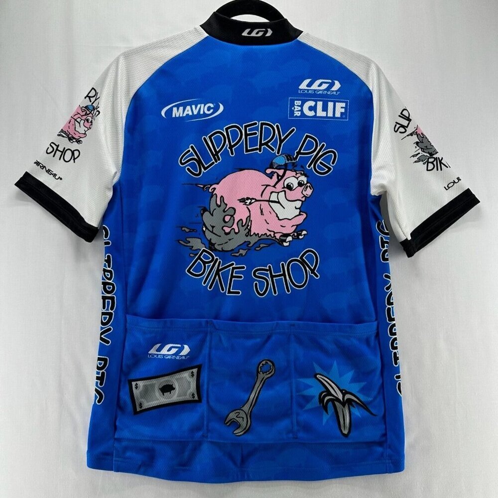 Louis Garneau Cycling Shirt Mens Size S Slippery Pig Bike Shop Graphic Blue - Picture 2 of 10